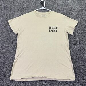 Rest Easy Shirt Mens Small Beige No Bad Vibes Tiki Graphic Tee Hawaiian Beach